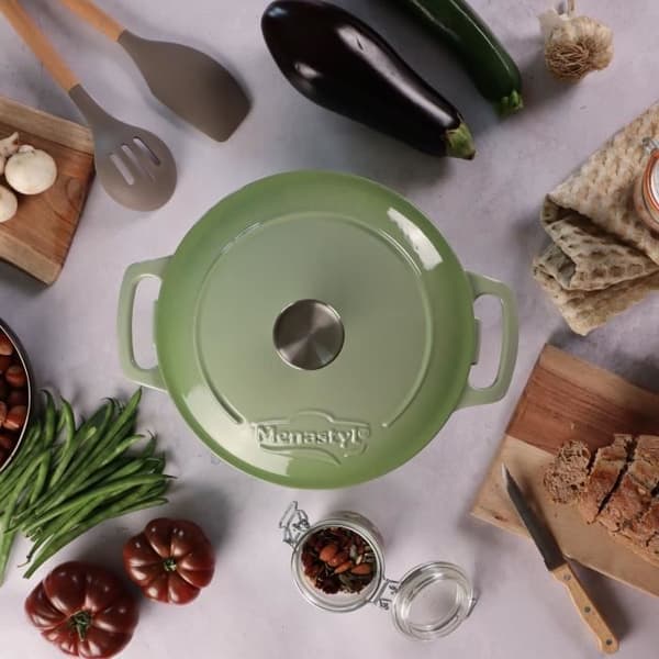 Gryta - MENASTYL - 6020075 - Rund - Emaljerat gjutjärn - Grön - 7 liter