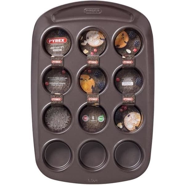 Muffinsplåt - PYREX - 1452002 - Kolstål - Non-stick - 12 hål