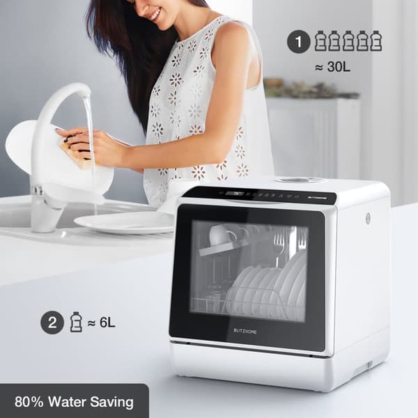 BlitzHome APP Mini Bordsdiskmaskin Diskmaskin Dubbel vatteninloppsdiskmaskin