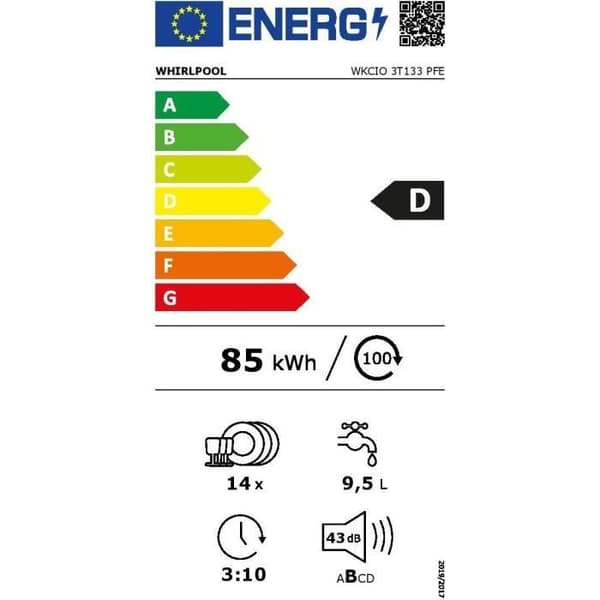 Inbyggd diskmaskin WHIRLPOOL WKCIO3T133PFE 6:e Sinnet - 14 kuvert - Induktion - 43 dB - besticklåda