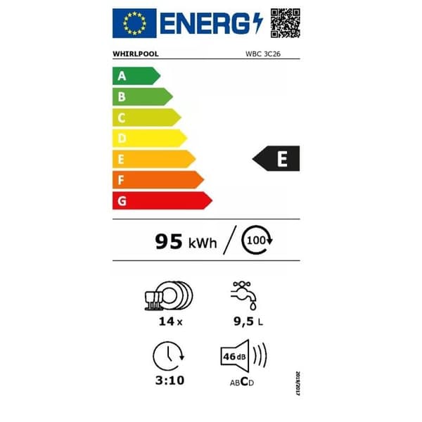 Inbyggd diskmaskin 60 cm WHIRLPOOL WBC 3 C 26 B - 14 kuvert - 6:e sinne - Svart panel