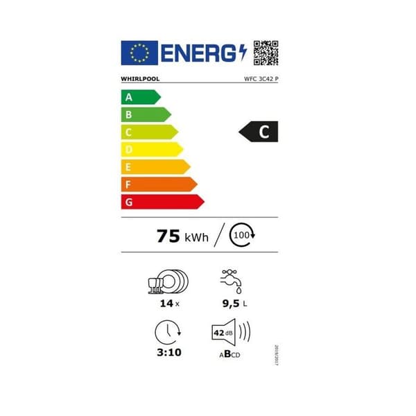 WHIRLPOOL WFC3C42P diskmaskin - 14 Platser - 8 program - 42dB - Klass C - Vit