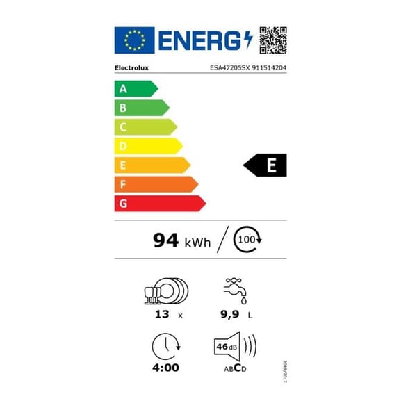 Diskmaskin - ELECTROLUX - ESA47205SX - 13 kuvert - 46 dB - Fristående