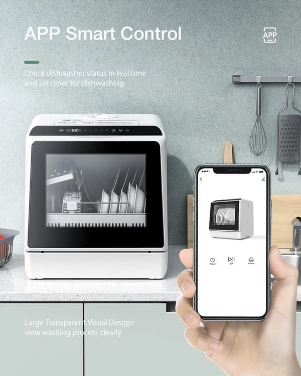 BlitzHome APP Mini Dubbel vatteninloppsdiskmaskin Bordsdiskmaskin Diskmaskin