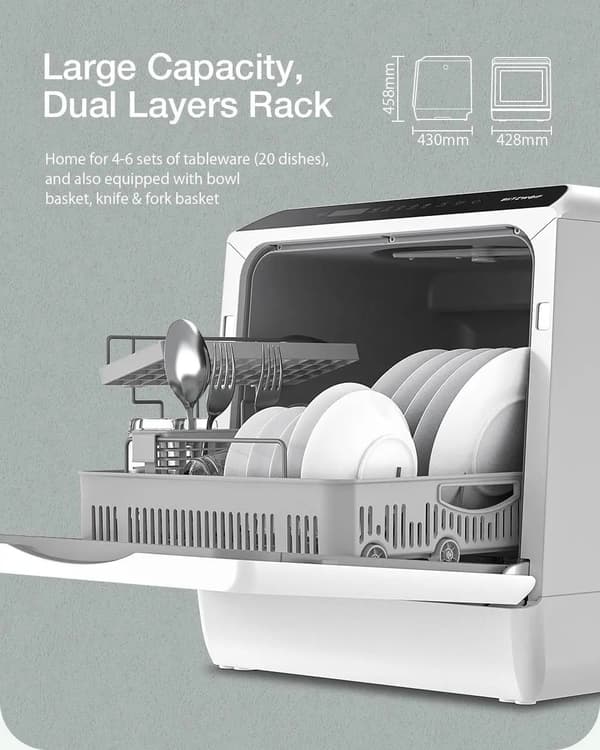BlitzHome APP Mini Dubbel vatteninloppsdiskmaskin Bordsdiskmaskin Diskmaskin