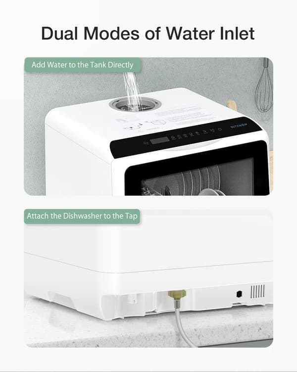 BlitzHome APP Mini Dubbel vatteninloppsdiskmaskin Bordsdiskmaskin Diskmaskin