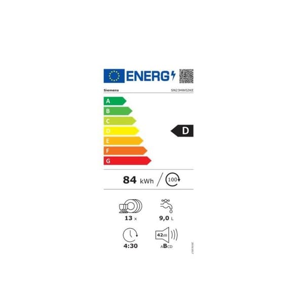 Diskmaskin - SIEMENS - SN23HW02KE - 13 kuvert - 60 cm - 42 dB - Vit