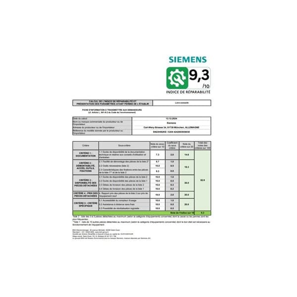 Diskmaskin - SIEMENS - SN23HI02KE - 13 kuvert - 42 dB - VarioSpeed Plus