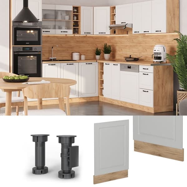 Diskret R-Line diskmaskinfront, 45 cm, PT Marmor, Vitlandsby, Guldstark Ek, Vicco