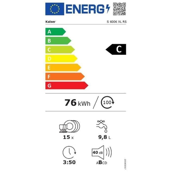 Kaiser Underskåp diskmaskin, S 6006 XL RS, 14 kuvert, under bänkskiva, Fristående diskmaskin, 9 program, LED-display