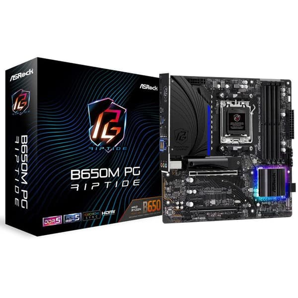 Moderkort - ASRock - B650M PG Riptide - Vit - 4 minnesplatser - 128 GB maxkapacitet