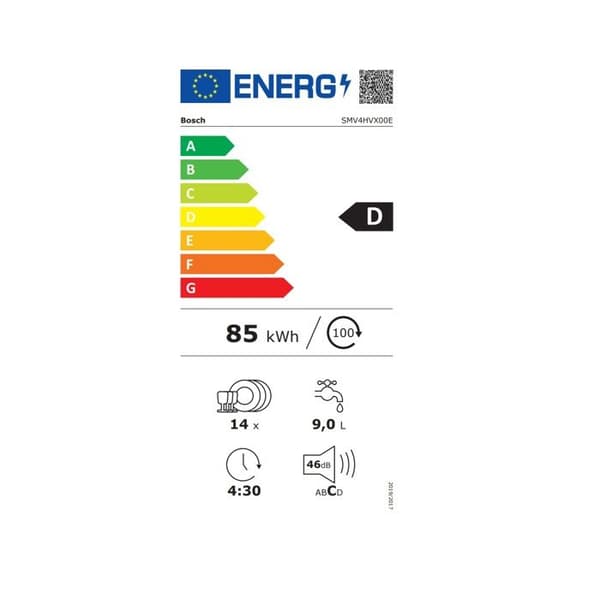 Bosch Diskmaskin 60cm 14 kuvert 46db helt integrerbar - SMV4HVX00E