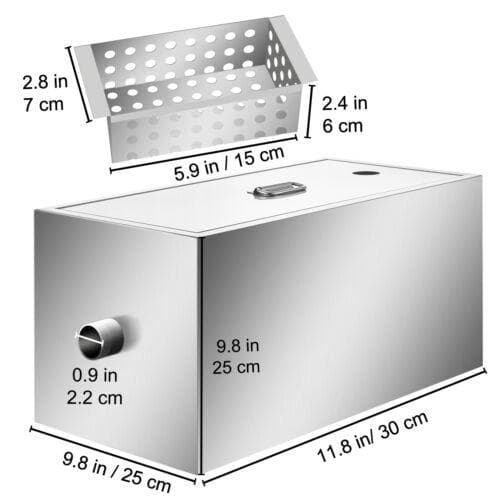 8 lbs 6GPM fettavskiljare, hierarkisk filtrering, utmärkt tätning, topp- och sidovatteninlopp, genomtänkta detaljer, 2 installationsmetoder