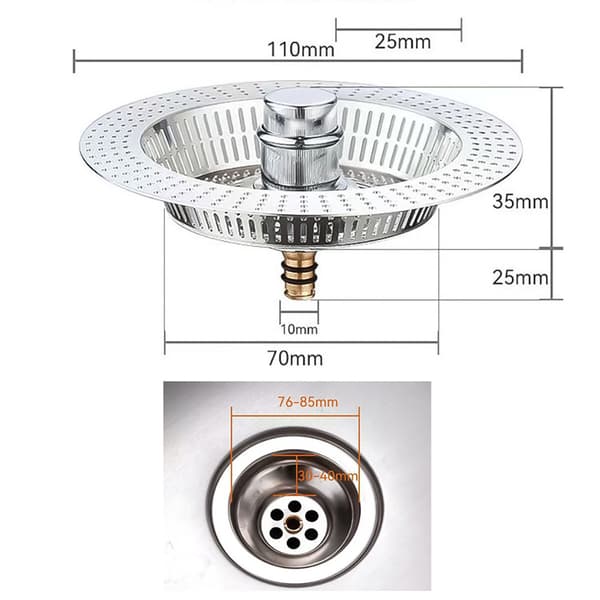 Astianpesukoneen tulppa 110 mm ruostumatonta terästä ja kuparia