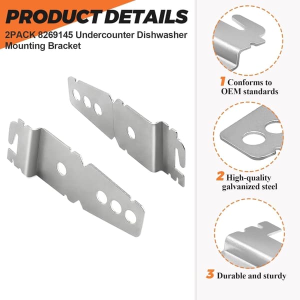Monteringsfästen 8269145 till Whirlpool Diskmaskin – 2-pack i galvaniserat stål
