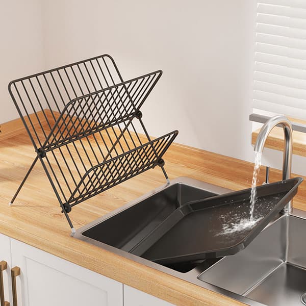 Oppvaskstativ 32 x 21 x 26,5 cm - svart metall med to nivåer