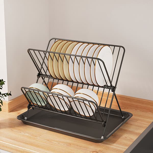 Lautasteline 32 x 21 x 26,5 cm - svart metallia kahdella tasolla