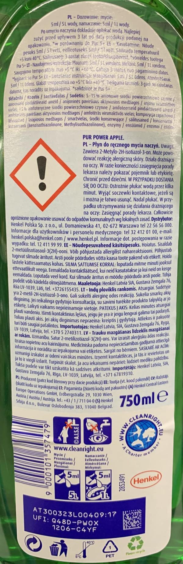 Pur opvaskemiddel æble 750ml