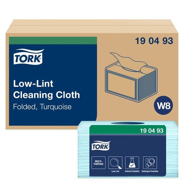 Tork rengöringsduk - 190493 - Turkos W8 Luddfri rengöringsduk, lämplig för lösningsmedel, 8 x 75 dukar,
