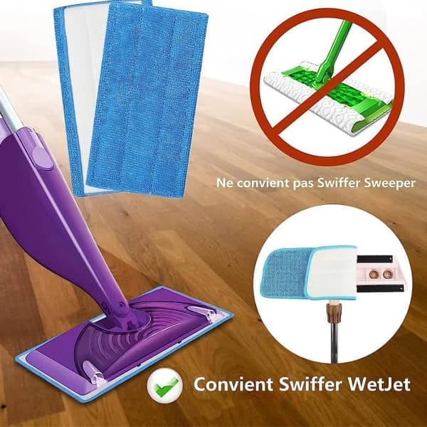 4 utbytbara återanvändbara våtservetter för Swiffer WetJet Spray Tvättbar mikrofibermopp för golvrengöring (blå (4st)