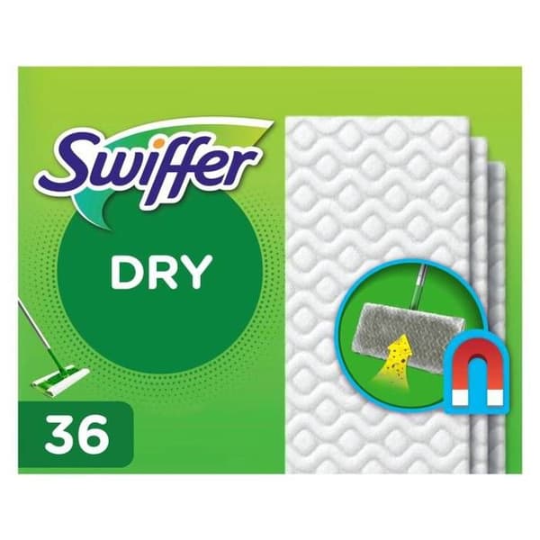 SWIFFER Dry Wipes Refills för dammfångande kvast, paket med 36 refills
