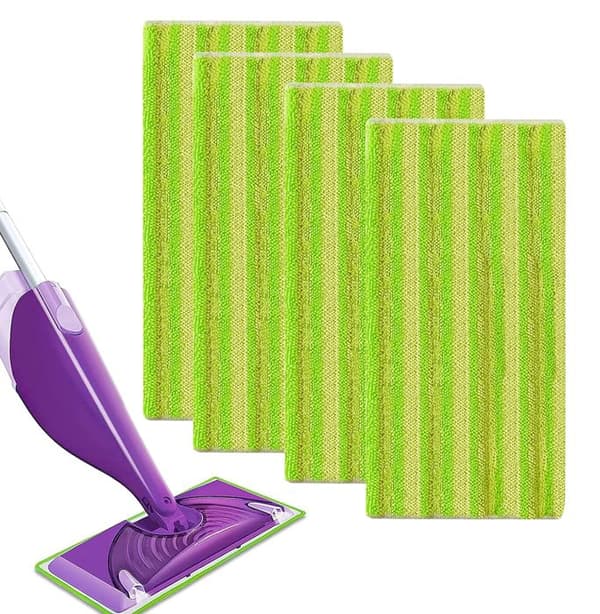 4 utbytbara återanvändbara våtservetter för Swiffer WetJet Spray Tvättbar mikrofibermopp för golvrengöring (grön)