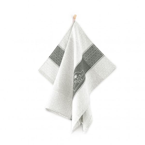 Kökshandduk 50x70 Zwoltex Black Tea geometriska blad grå