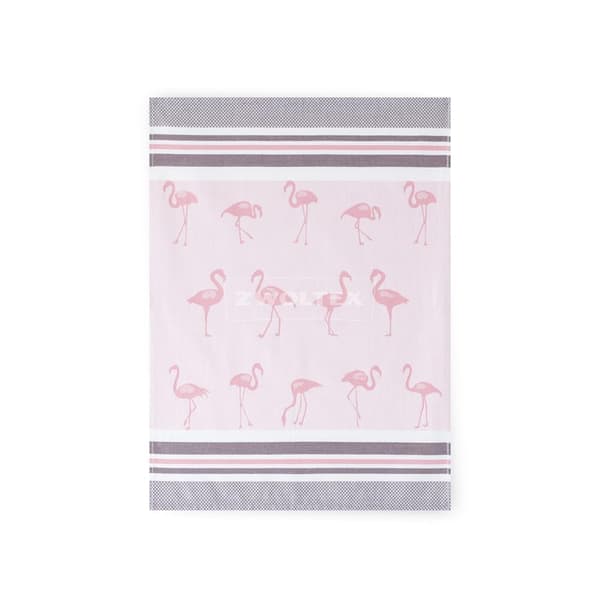 Kökshandduk i egyptisk bomull 50x70 mönster Flamingos rosa