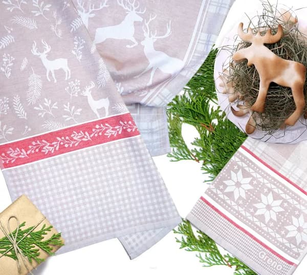 Set med 3 kökshanddukar Exklusiv Last Xmas beige