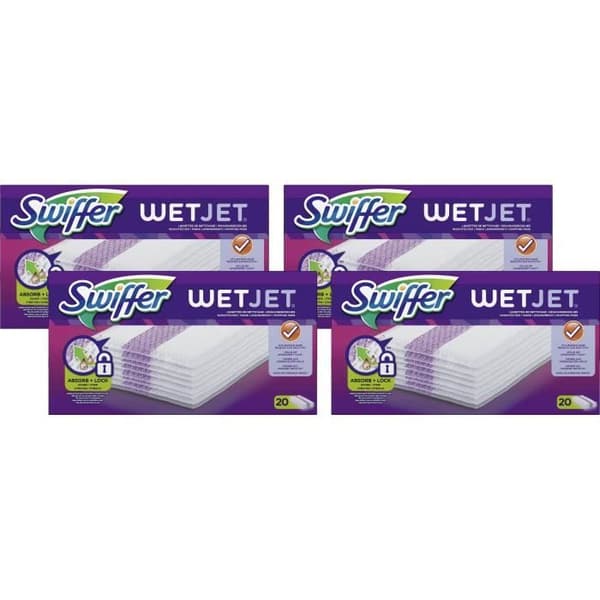 SWIFFER WetJet Mop Spray Refills Wipes för alla golvtyper, 80 - paket med 4 x 20