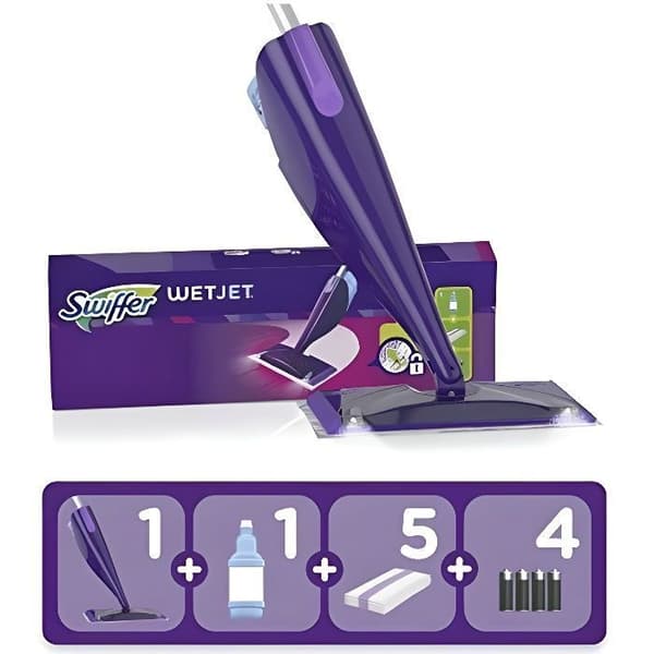Swiffer WetJet spraymopp, komplett kit 1 spraymopp + 5 våtservetter + 1 flytande rengöringslösning + 4 batterier