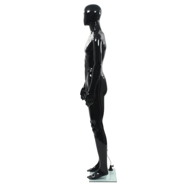Aidon kokoinen miesmallinukke lasijalustalla musta 185 cm