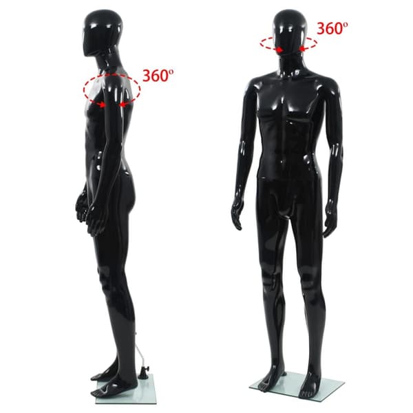 Aidon kokoinen miesmallinukke lasijalustalla musta 185 cm