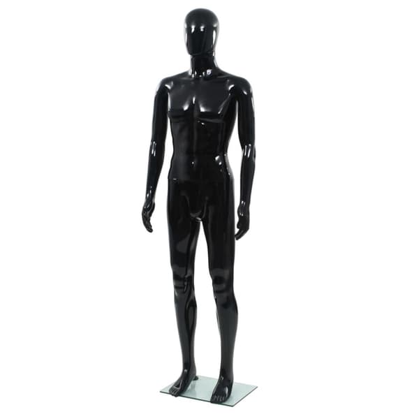 Aidon kokoinen miesmallinukke lasijalustalla musta 185 cm