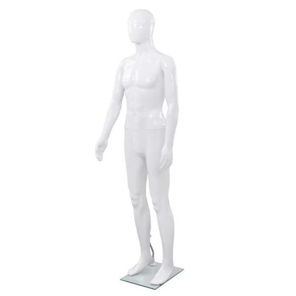 Mannequiner - Living mannequin mand fuld figur glassokkel hvid højglans 185 cm