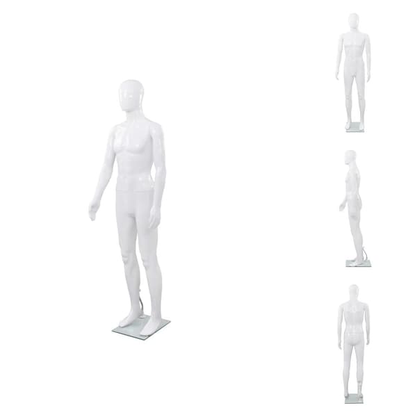 Mannequiner - Living mannequin mand fuld figur glassokkel hvid højglans 185 cm