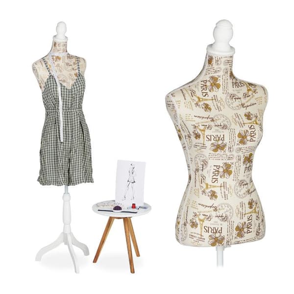 Relaxdays sömnadsmannequin, kvinna, justerbar höjd, H x L x P : 167 x 41 x 34 cm, dekorativ byst för skyltfönster, crème