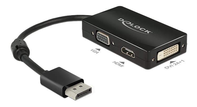 DeLOCK DisplayPort to HDMI/VGA/DVI adapter, 1920x1200 in 60Hz, black