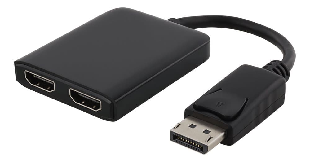 DELTACO DisplayPort - 2xHDMI MST hub, 3840x2160 in 30Hz, black