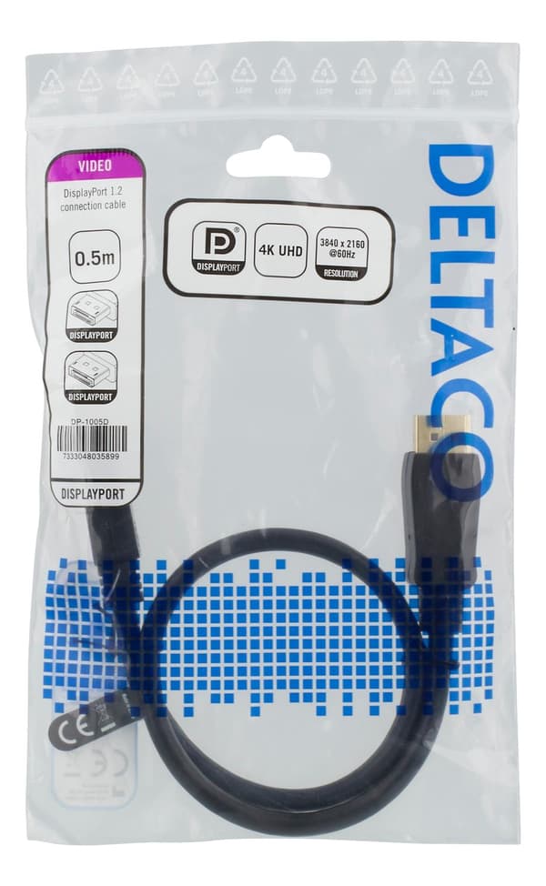 DisplayPort cable, 0,5m, 4K UHD, DP 1.2, black