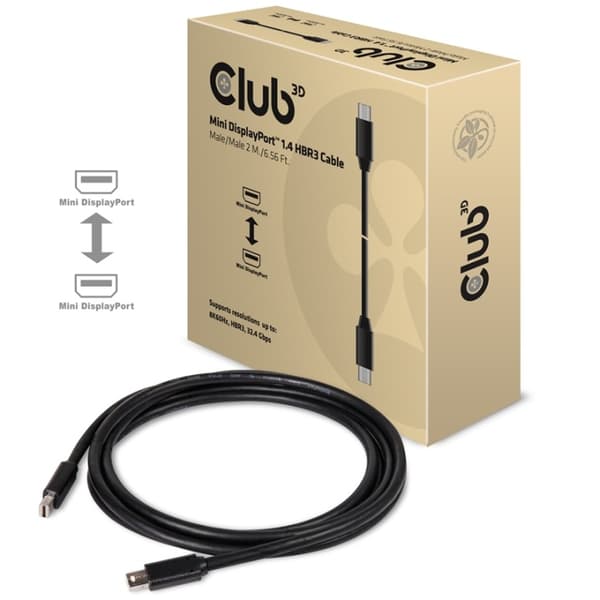 CLUB3D Mini DisplayPort 1.4-kabel HBR3 8K60Hz hann / hann 2 mtr. / 6.56 Ft.