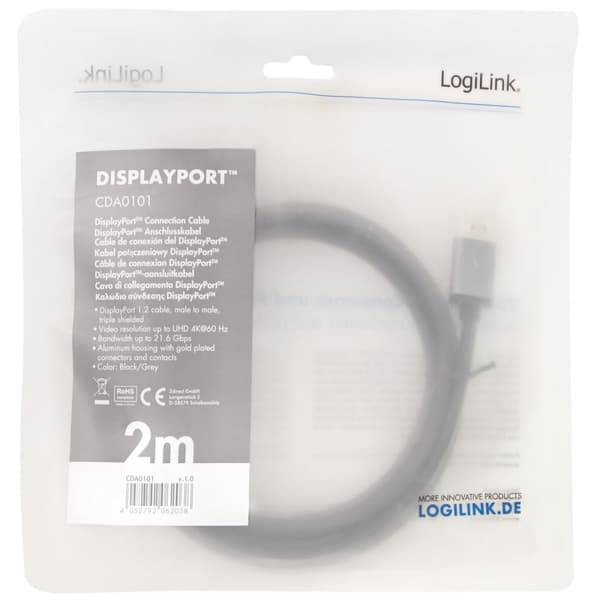 LogiLink DisplayPort-kabel 4K/60Hz Alum