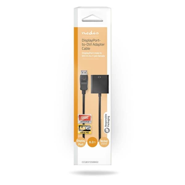 Nedis DisplayPort adapter | DisplayPort Han | DVI-D 24+1-Pins Hun | 1080p@60Hz | Nikkelplateret | Lige | 0.20 m | Runde | PVC | ABS | Sort | Box