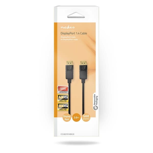 Nedis Displayport-kabel | DisplayPort Han | DisplayPort Han | 8K@60Hz | Nikkel belagt | 2.00 m | Rund | PVC | Sort | Boks