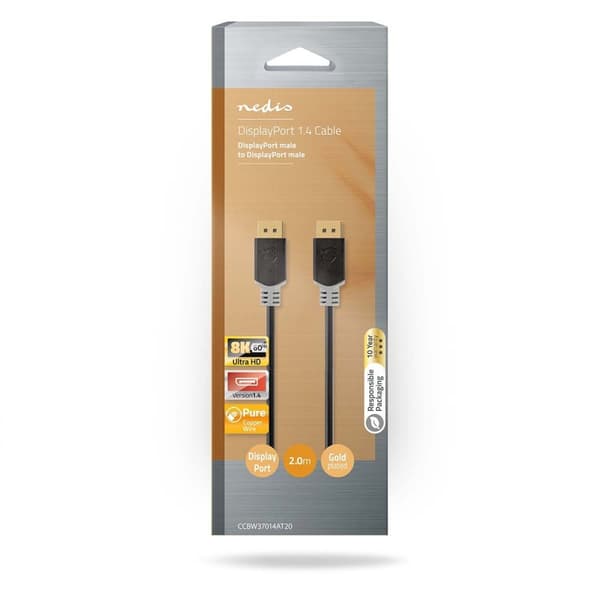 Nedis Displayport-kabel | DisplayPort Han | DisplayPort Han | 8K@60Hz | Gull belagt | 2.00 m | Rund | PVC | Antrasitt | Boks