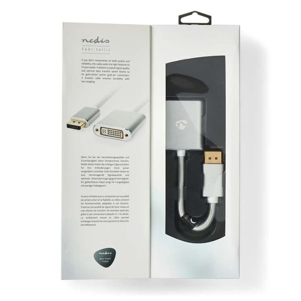 Nedis Displayport-kabel | DisplayPort Han | DVI-D 24+1-Pins Hun | 1080p | Gull belagt | 0.20 m | Rund | Flettet | Sølv | Deksel Vindusboks