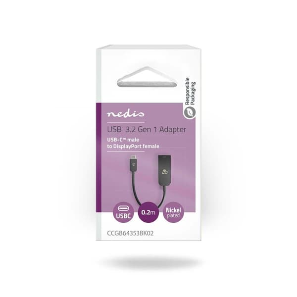 Nedis USB-C™ Adapter | USB 3.2 Gen 1 | USB-C™ Hann | DisplayPort Hun | 8K@30Hz | 0.20 m | Rund | Nikkel belagt | PVC | Sort | Boks