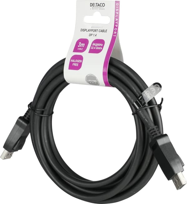 DELTACO DisplayPort cable, DP 1.4, 8K@60Hz, 3m, black