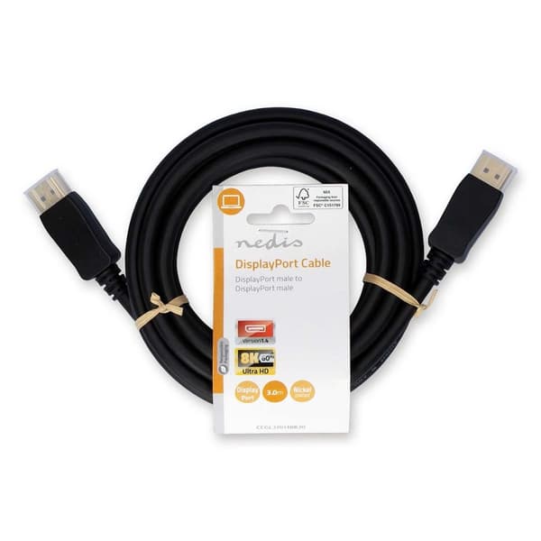 Nedis Displayport-kabel | DisplayPort Han | DisplayPort Han | 8K@60Hz | Nikkel belagt | 3.00 m | Rund | PVC | Sort | Label