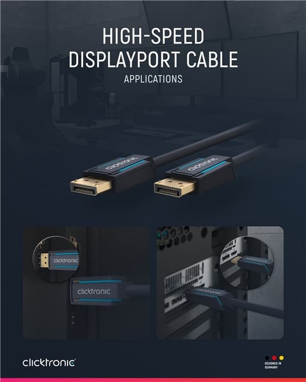 ClickTronic DisplayPort™-kabel Premium-kabel | 1x DisplayPort™-kontakt 1x DisplayPort™-kontakt 1x DisplayPort™-kontakt | 10,0 m | UHD 4K @ 60 Hz
